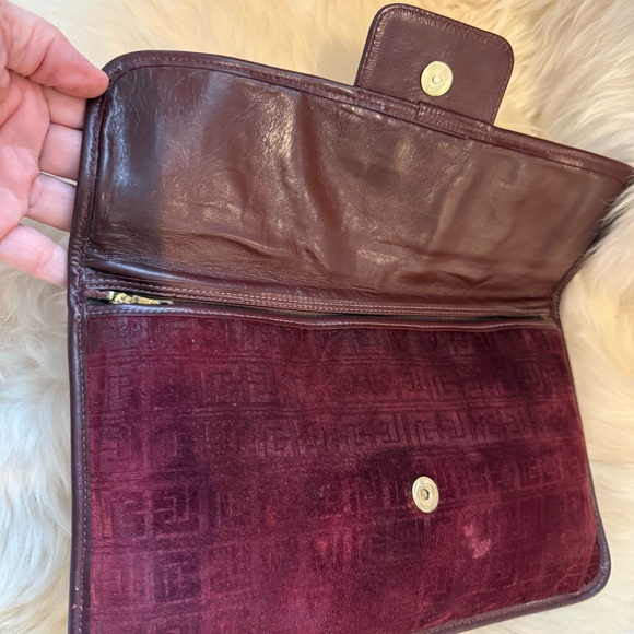 Pierre Balmain Vintage 1970s Burgundy Embossed Suede & Leather Monogram Clutch - Picture 8 of 14